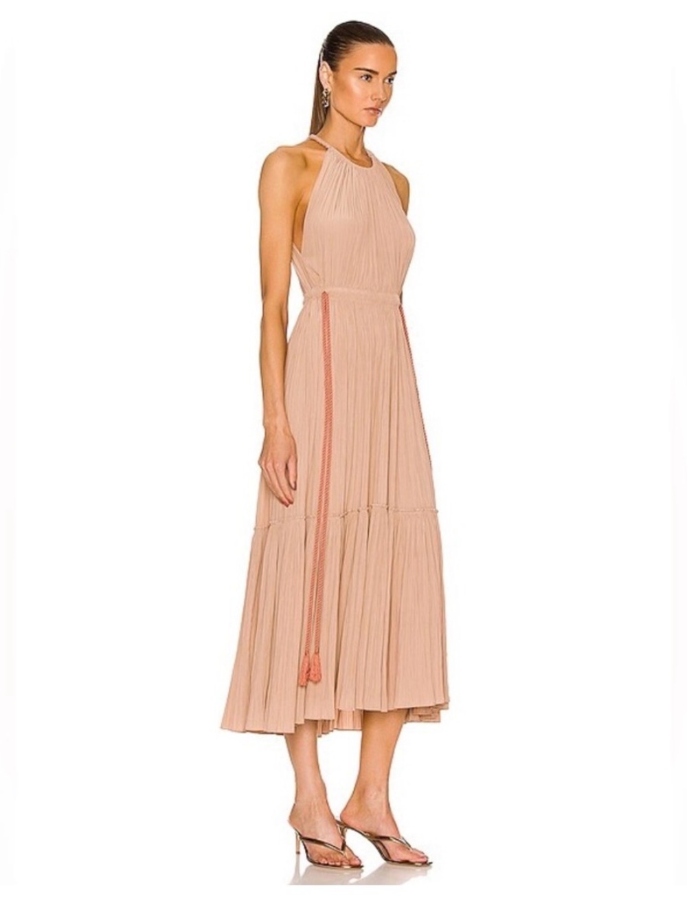 A.L.C. Pleated Halter Midi Dress in Peach